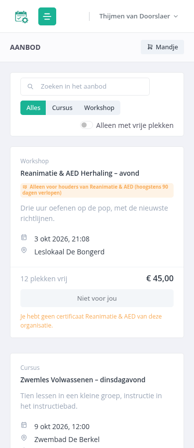 Het aanbod op de telefoon